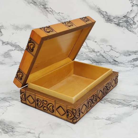 Handmade Hinge Lid Wooden Box Vintage - Picture 11 of 11